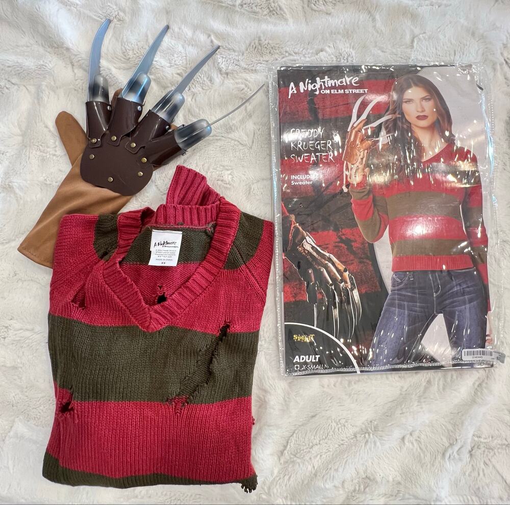 Freddy Krueger Nightmare On Elm Street Spirit Costume XS Striped Sweater Glove